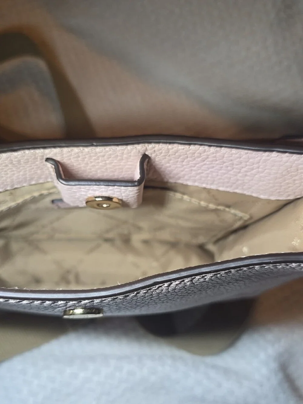 Michael Kors Pale Pink Pebbled Leather Crossbody with Beige Strap